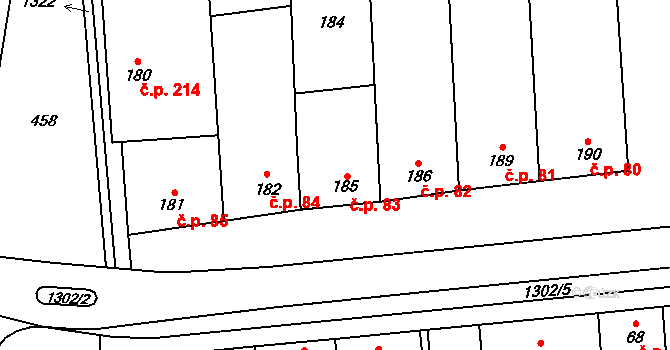 Pivín 83 na parcele st. 185 v KÚ Pivín, Katastrální mapa