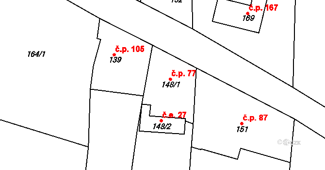 Šubířov 77 na parcele st. 148/1 v KÚ Šubířov, Katastrální mapa