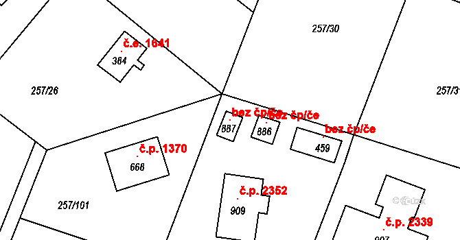 Kamenice 105706833 na parcele st. 887 v KÚ Štiřín, Katastrální mapa