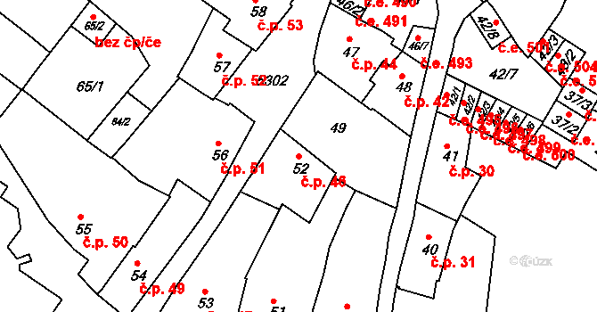 Znojmo 46 na parcele st. 52 v KÚ Znojmo-město, Katastrální mapa