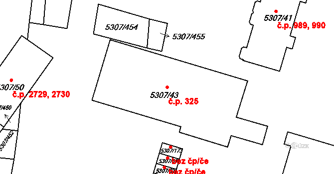 Přerov I-Město 325, Přerov na parcele st. 5307/43 v KÚ Přerov, Katastrální mapa