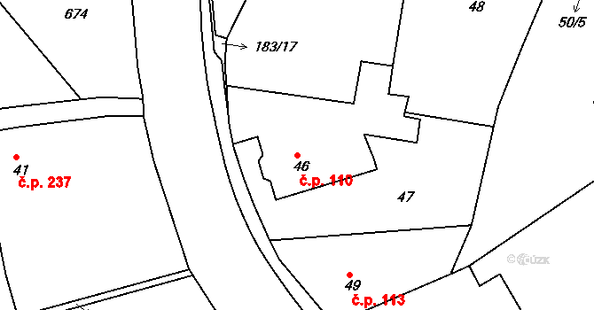 Jenišov 110 na parcele st. 46 v KÚ Jenišov, Katastrální mapa