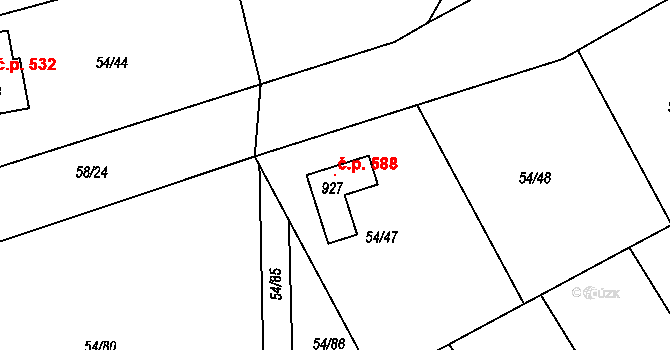 Litol 588, Lysá nad Labem na parcele st. 927 v KÚ Litol, Katastrální mapa