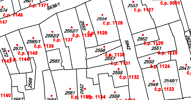 Jihlava 1130 na parcele st. 2556 v KÚ Jihlava, Katastrální mapa
