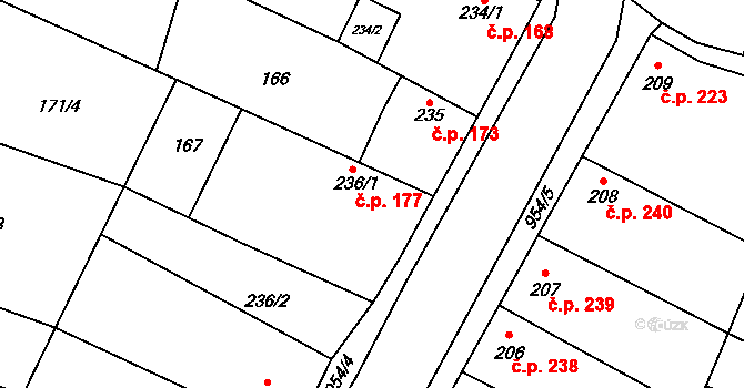 Rožďalovice 177 na parcele st. 236/1 v KÚ Rožďalovice, Katastrální mapa