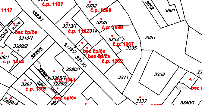 Roztoky 1262 na parcele st. 3312 v KÚ Žalov, Katastrální mapa