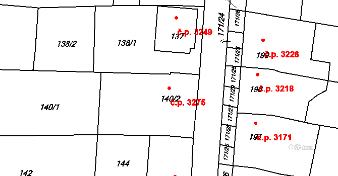 Boršov 3275, Kyjov na parcele st. 140/2 v KÚ Boršov u Kyjova, Katastrální mapa