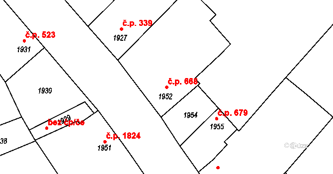 Vracov 668 na parcele st. 1952 v KÚ Vracov, Katastrální mapa