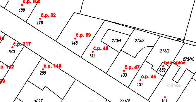Humny 46, Pchery na parcele st. 132 v KÚ Pchery, Katastrální mapa