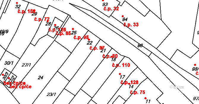 Opatovice 80, Vyškov na parcele st. 21 v KÚ Opatovice u Vyškova, Katastrální mapa