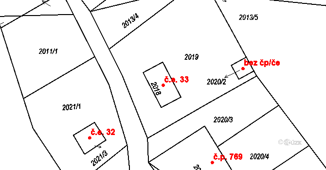 Město Albrechtice 33 na parcele st. 2018 v KÚ Město Albrechtice, Katastrální mapa