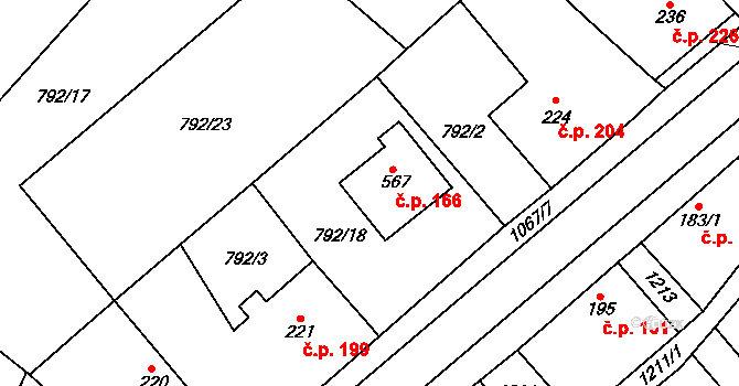 Cerhenice 166 na parcele st. 567 v KÚ Cerhenice, Katastrální mapa