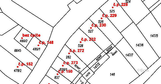 Horní Předměstí 232, Polička na parcele st. 528 v KÚ Polička, Katastrální mapa