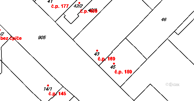 Milovice 169 na parcele st. 43 v KÚ Milovice nad Labem, Katastrální mapa