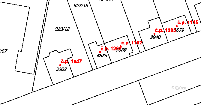 Horka-Domky 1292, Třebíč na parcele st. 6885 v KÚ Třebíč, Katastrální mapa