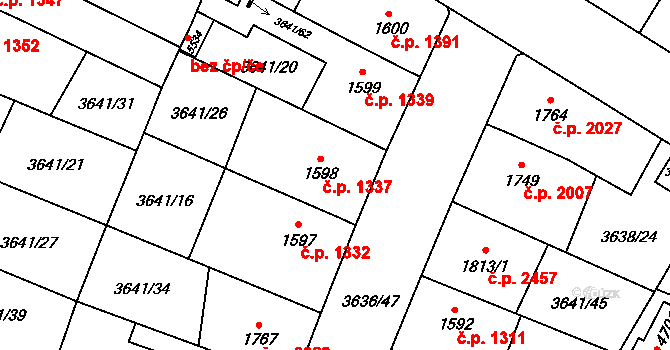 Břeclav 1337 na parcele st. 1598 v KÚ Břeclav, Katastrální mapa