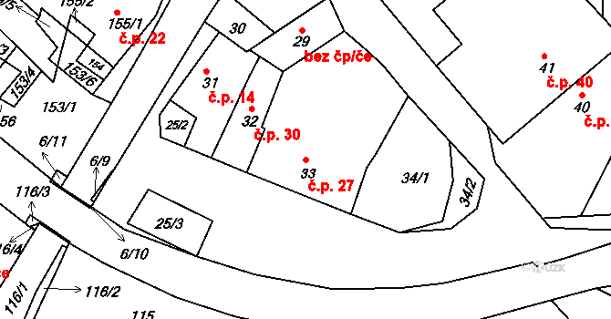 Lubě 27 na parcele st. 33 v KÚ Lubě, Katastrální mapa