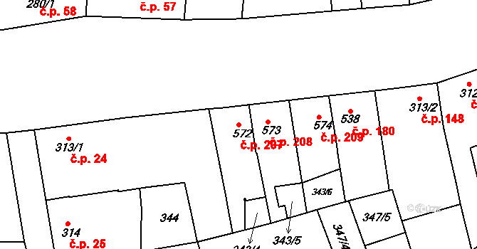 Litovel 207 na parcele st. 572 v KÚ Litovel, Katastrální mapa