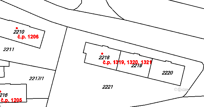 Sokolov 1319,1320,1321 na parcele st. 2218 v KÚ Sokolov, Katastrální mapa