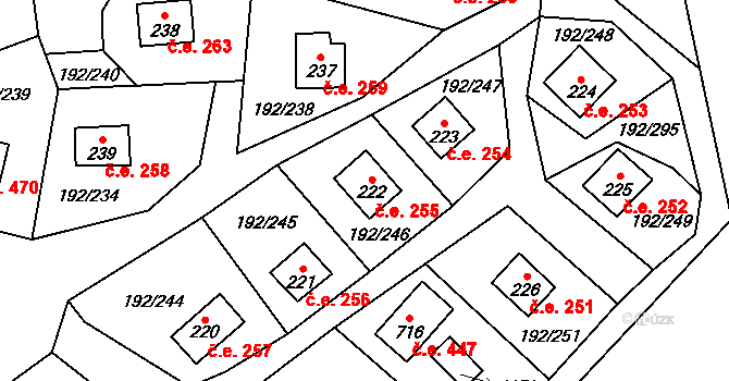Dřenice 255, Cheb na parcele st. 222 v KÚ Dřenice u Chebu, Katastrální mapa