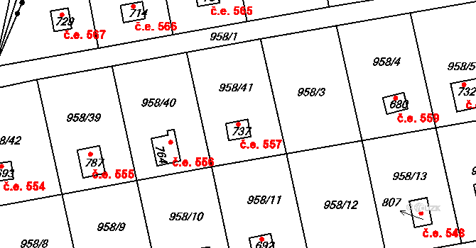 Podhrad 557, Cheb na parcele st. 737 v KÚ Podhrad, Katastrální mapa