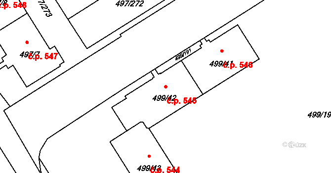 Ráj 545, Karviná na parcele st. 499/42 v KÚ Ráj, Katastrální mapa