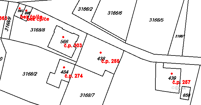 Jílové 255 na parcele st. 438 v KÚ Jílové u Děčína, Katastrální mapa