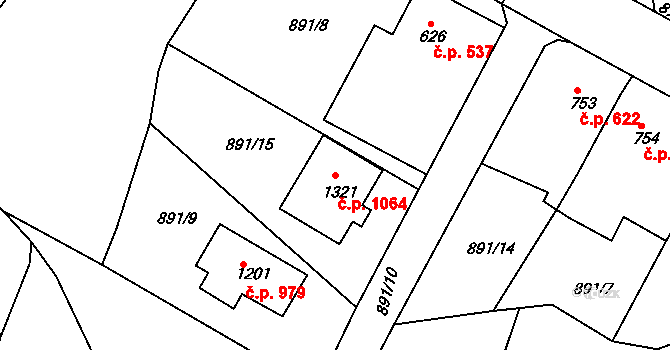 Bakov nad Jizerou 1064 na parcele st. 1321 v KÚ Bakov nad Jizerou, Katastrální mapa