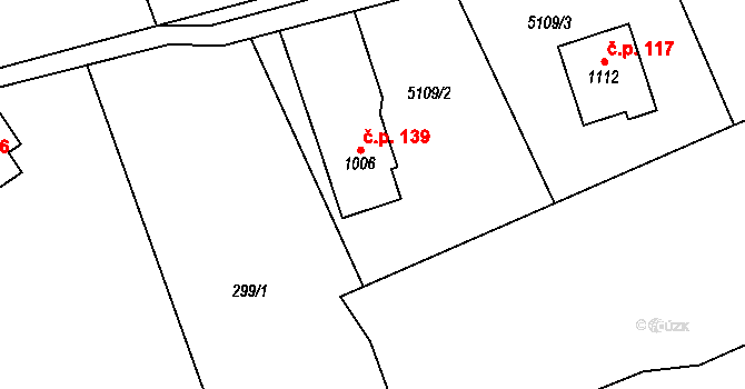 Hošťálková 139 na parcele st. 1006 v KÚ Hošťálková, Katastrální mapa