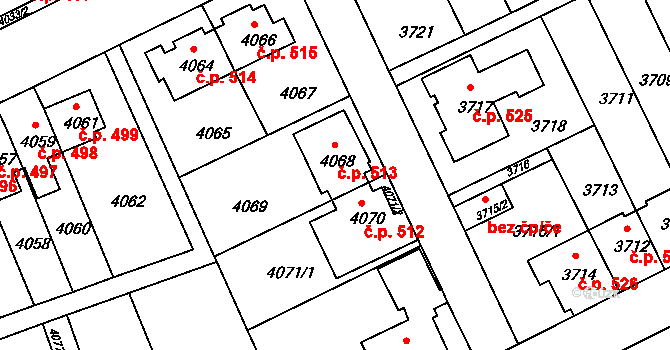 Záběhlice 513, Praha na parcele st. 4068 v KÚ Záběhlice, Katastrální mapa