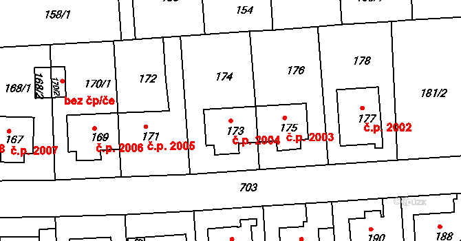 Komořany 2004, Praha na parcele st. 173 v KÚ Komořany, Katastrální mapa