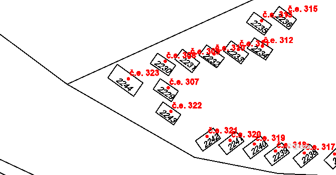 Sezimovo Ústí 307 na parcele st. 2229 v KÚ Sezimovo Ústí, Katastrální mapa