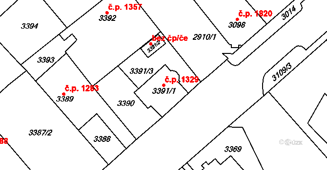 Chomutov 1329 na parcele st. 3391/1 v KÚ Chomutov I, Katastrální mapa