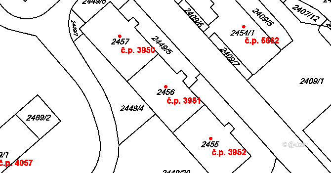 Chomutov 3951 na parcele st. 2456 v KÚ Chomutov I, Katastrální mapa