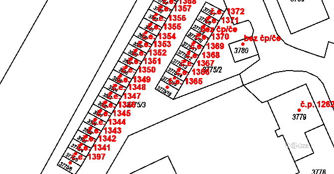 Jirkov 1365 na parcele st. 3775/16 v KÚ Jirkov, Katastrální mapa