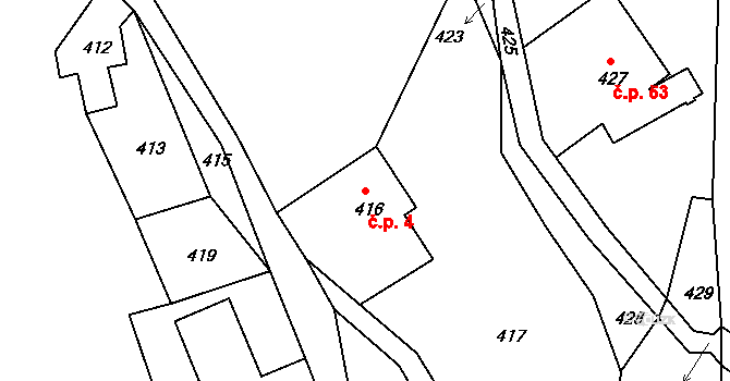Záskalí 4, Hodkovice nad Mohelkou na parcele st. 416 v KÚ Záskalí, Katastrální mapa