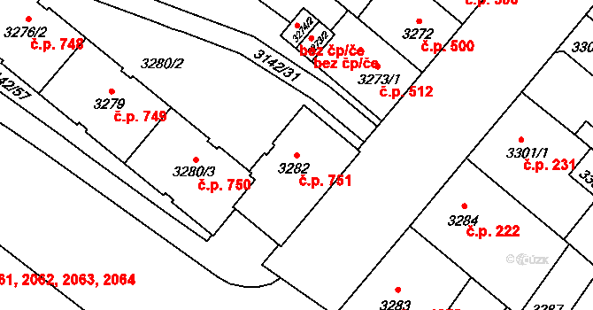Lobzy 751, Plzeň na parcele st. 3282 v KÚ Plzeň, Katastrální mapa