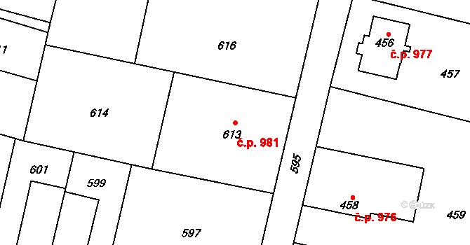 Šumbark 981, Havířov na parcele st. 613 v KÚ Šumbark, Katastrální mapa