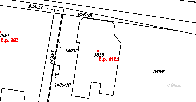 Valdické Předměstí 1104, Jičín na parcele st. 3638 v KÚ Jičín, Katastrální mapa