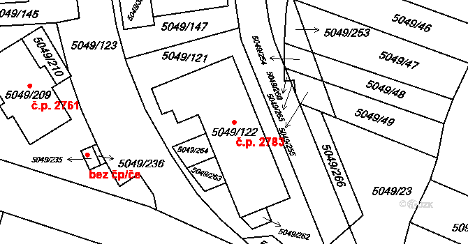 Líšeň 2783, Brno na parcele st. 5049/122 v KÚ Líšeň, Katastrální mapa