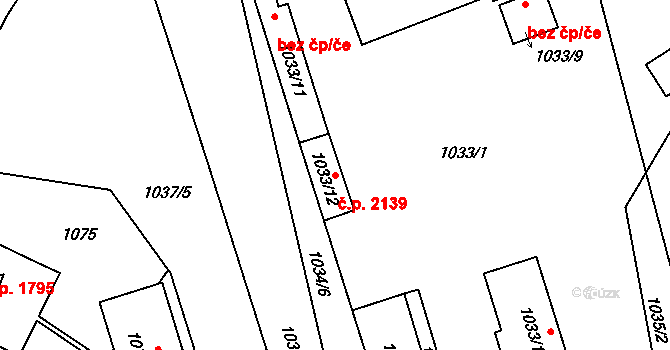 Kladno 2139 na parcele st. 1033/12 v KÚ Kladno, Katastrální mapa