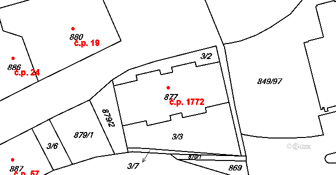 Jirkov 1772 na parcele st. 877 v KÚ Jirkov, Katastrální mapa