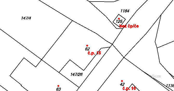 Šašovice 15, Želetava na parcele st. 62 v KÚ Šašovice, Katastrální mapa