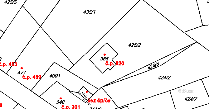 Kryry 620 na parcele st. 966 v KÚ Kryry, Katastrální mapa