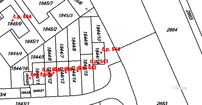 Měnín 544 na parcele st. 1844/16 v KÚ Měnín, Katastrální mapa