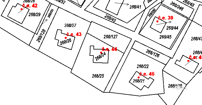 Tušimice 44, Kadaň na parcele st. 268/24 v KÚ Tušimice, Katastrální mapa