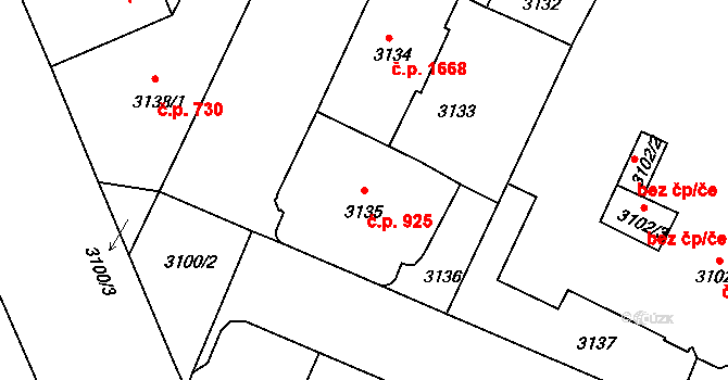 Předměstí 925, Litoměřice na parcele st. 3135 v KÚ Litoměřice, Katastrální mapa