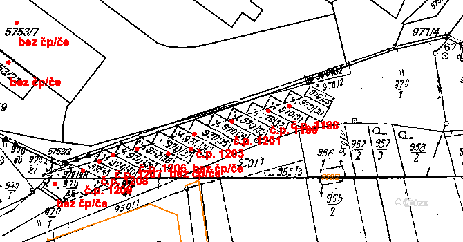 Dobšice 1201 na parcele st. 970/33 v KÚ Dobšice u Znojma, Katastrální mapa