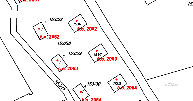 Červený Hrádek 2053, Jirkov na parcele st. 153/7 v KÚ Červený Hrádek u Jirkova, Katastrální mapa