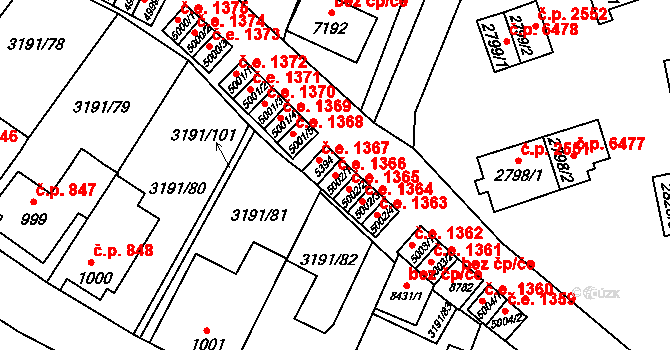 Zlín 1366 na parcele st. 5002/1 v KÚ Zlín, Katastrální mapa